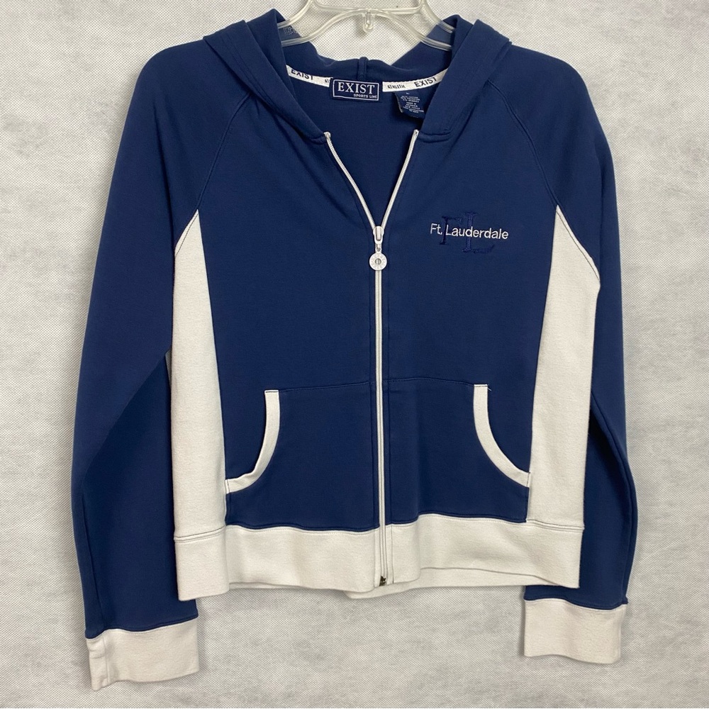 Exist Jacket Women’s Juniors Large Navy White Full Zip Hooded Activewear